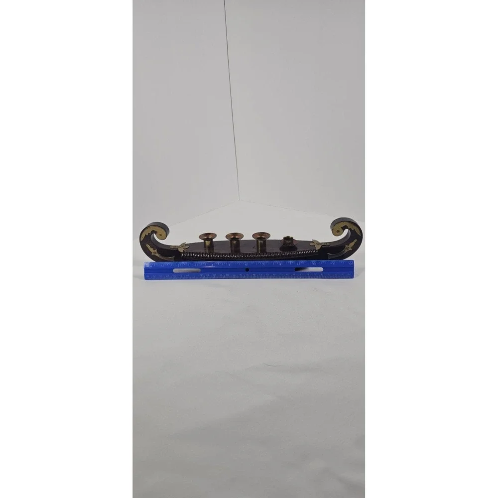 Viking Ship Gondola Wood‎ Brass Candelabra 4 Candle Brass Accent Mantel Shelf